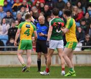 2 April 2017; Eamonn Doherty of Donegal receives a red card from referee Cormac Reilly during the Allianz Football League Division 1 Round 7 match between Mayo and Donegal at Elverys MacHale Park in Castlebar, Co Mayo. Photo by Stephen McCarthy/Sportsfile