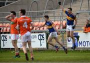 2 April 2017; Michael Quinlivan of Tipperar, centre, celebrates after scoring his sides third goal in injury time during the Allianz Football League Division 3 Round 7 match between Armagh and Tipperary at the Athletic Grounds in Armagh. Photo by Oliver McVeigh/Sportsfile