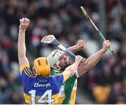 2 April 2017; Seamus Callanan of Tipperary in action against Michael Cleary of Offaly during the Allianz Hurling League Division 1 Quarter-Final match between Offaly and Tipperary at O'Connor Park in Tullamore, Co Offaly. Photo by David Maher/Sportsfile