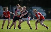 2 April 2017; Emma Flynn of St. Angela’s Ursuline Convent SS, in action against Zoe Guinnane of Mercy, Ballymahon, during the Lidl All Ireland PPS Junior B Championship Final match between Mercy, Ballymahon and St. Angela’s Ursuline Convent SS at Clane in Co Kildare. Photo by Daire Brennan/Sportsfile