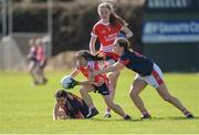 2 April 2017; Laoise McLoughlin of St. Angela’s Ursuline Convent SS, in action against Aishling McCormack of Mercy, Ballymahon, during the Lidl All Ireland PPS Junior B Championship Final match between Mercy, Ballymahon and St. Angela’s Ursuline Convent SS at Clane in Co Kildare. Photo by Daire Brennan/Sportsfile