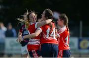 2 April 2017; St. Angela’s Ursuline Convent SS, left to right, Jade Phelan, Aoife Fitzgerald, and Annie Fitzgerald, celebrate after the Lidl All Ireland PPS Junior B Championship Final match between Mercy, Ballymahon and St. Angela’s Ursuline Convent SS at Clane in Co Kildare. Photo by Daire Brennan/Sportsfile
