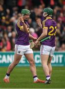 2 April 2017; Conor McDonald, left, of Wexford celebrates with team-mate Harry Kehoe at the final whistle of the Allianz Hurling League Division 1 Quarter-Final match between Kilkenny and Wexford at Nowlan Park in Kilkenny. Photo by Brendan Moran/Sportsfile