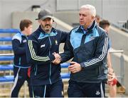 2 April 2017; Clare selector Donal Og Cusack exchanges a handshake with Dublin manager Ger Cunningham after the Allianz Hurling League Division 1 Relegation Play-Off match between Clare and Dublin at Cusack Park in Ennis, Co Clare. Photo by Diarmuid Greene/Sportsfile