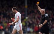 2 April 2017; Referee Martin Duffy issues a yellow card to Ronan McNabb of Tyrone during the Allianz Football League Division 1 Round 7 match between Kerry and Tyrone at Fitzgerald Stadium in Killarney, Co Kerry. Photo by Cody Glenn/Sportsfile