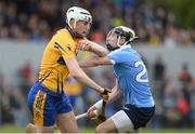 2 April 2017; Conor Cleary of Clare in action against Jake Malone of Dublin during the Allianz Hurling League Division 1 Relegation Play-Off match between Clare and Dublin at Cusack Park in Ennis, Co Clare. Photo by Diarmuid Greene/Sportsfile