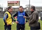 2 April 2017; Clare joint managers Gerry O'Connor, left, and Donal Moloney are interviewed by Ger Canning of RTE after the Allianz Hurling League Division 1 Relegation Play-Off match between Clare and Dublin at Cusack Park in Ennis, Co Clare. Photo by Diarmuid Greene/Sportsfile