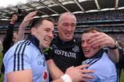 18 September 2011; Dublin manager Pat Gilroy with Declan Lally and Michael Fitzsimons, right, celebrate their side's victory. GAA Football All-Ireland Senior Championship Final, Kerry v Dublin, Croke Park, Dublin. Picture credit: Stephen McCarthy / SPORTSFILE