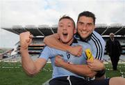 18 September 2011; Dublin's Paul Flynn celebrates with team-mate Bernard Brogan after the match. GAA Football All-Ireland Senior Championship Final, Kerry v Dublin, Croke Park, Dublin. Picture credit: Brian Lawless / SPORTSFILE