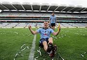 18 September 2011; Dublin's Paul Flynn celebrates after the match as team-mate Bernard Brogan makes his way from the pitch. GAA Football All-Ireland Senior Championship Final, Kerry v Dublin, Croke Park, Dublin. Picture credit: Brian Lawless / SPORTSFILE