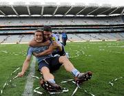 18 September 2011; Dublin's Paul Flynn celebrates with team-mate Bernard Brogan after the match. GAA Football All-Ireland Senior Championship Final, Kerry v Dublin, Croke Park, Dublin. Picture credit: Brian Lawless / SPORTSFILE