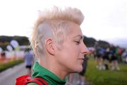17 September 2011; Lorraine Manning, Raheny Shamrock AC., with the National Lottery logo shaved into her hair ahead of the National Lottery Half Marathon. Phoenix Park, Dublin. Picture credit: Stephen McCarthy / SPORTSFILE
