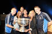 19 September 2011; Dublin players Mossie Quinn, Barry Cahill, Paul Flynn, and Aoife Crowe, Susie Cahill and Fiona Hudson, with the Sam Maguire Cup, at the 'Homecoming Celebrations' for the GAA Football All-Ireland Senior Championship winners. Dublin Football Squad Homecoming Celebrations, Mansion House, Dawson Street, Dublin. Picture credit: Ray McManus / SPORTSFILE