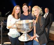 19 September 2011; Aoife Crowe, Susie Cahill and Fiona Hudson, with the Sam Maguire Cup, at the 'Homecoming Celebrations' for the GAA Football All-Ireland Senior Championship winners. Dublin Football Squad Homecoming Celebrations, Mansion House, Dawson Street, Dublin. Picture credit: Ray McManus / SPORTSFILE