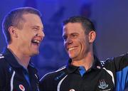 19 September 2011; Dublin's Stephen Cluxton, right, and Tomas Quinn, at the 'Homecoming Celebrations' for the GAA Football All-Ireland Senior Championship winners. Dublin Football Squad Homecoming Celebrations, Merrion Square, Dublin. Picture credit: David Maher / SPORTSFILE