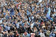 19 September 2011; Dublin supporters at the 'Homecoming Celebrations' for the GAA Football All-Ireland Senior Championship winners. Dublin Football Squad Homecoming Celebrations, Merrion Square, Dublin. Picture credit: Pat Murphy / SPORTSFILE