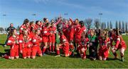 2 April 2017; The Shelbourne LFC squad celebrate after the FAI Women’s U16 Cup Final match between Shelbourne LFC and Enniskerry FC at Home Farm FC in Whitehall, Dublin. Photo by Stephen McMahon/Sportsfile