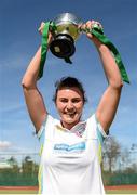 2 April 2017; UCD captain Deirdre Duke with the trophy following her side's victory in the Irish Senior Ladies Hockey Cup Final match between UCD and Cork Harlequins at the National Hockey Stadium UCD in Belfield, Dublin. Photo by David Fitzgerald/Sportsfile