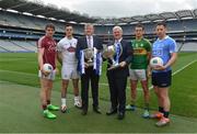 3 April 2017; In attendance at the Allianz Football League Finals Media Day in Dublin are, from left, Galway's Shane Walsh, Kildare's Eóin Doyle, Damien O'Neill, Head of Marketing, Allianz Ireland, Uachtarán Chumann Lúthchleas Gael Aogán Ó Fearghail, Kerry's Shane Enright and Dublin's Philly McMahon. This year, Allianz celebrates 25 years of sponsoring the Allianz Leagues. Visit www.allianz.ie for more information. Photo by Ramsey Cardy/Sportsfile