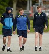 3 April 2017; Leinster's, from left, Robbie Henshaw, Tadhg Furlong and Dan Leavy arrive for squad training at Rosemount in Belfield, UCD, Dublin. Photo by Piaras Ó Mídheach/Sportsfile