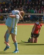 2 April 2017; UCD players celebrate following their side's victory in the Irish Senior Ladies Hockey Cup Final match between UCD and Cork Harlequins at the National Hockey Stadium UCD in Belfield, Dublin. Photo by David Fitzgerald/Sportsfile