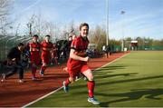 2 April 2017; Ross Beattie of Banbridge runs onto the field to celebrate his side's victory following the Irish Senior Men's Hockey Cup Final match between Banbridge and Monkstown at the National Hockey Stadium UCD in Belfield, Dublin. Photo by David Fitzgerald/Sportsfile