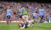 18 September 2011; Colm Cooper, Kerry, reacts after scoring his side's goal, despite the attention of Dublin players James McCarthy, left, Michael Fitzsimons, goalkeeper Stephen Cluxton and Cian O'Sullivan. GAA Football All-Ireland Senior Championship Final, Kerry v Dublin, Croke Park, Dublin. Picture credit: Stephen McCarthy / SPORTSFILE