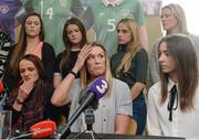 4 April 2017; Republic of Ireland Women's National Team captain Emma Byrne, centre, speaks alongside team-mates during a women's national team press conference at Liberty Hall in Dublin. Photo by Cody Glenn/Sportsfile