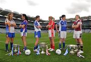 20 September 2011; Ahead of the TG4 Ladies Football All-Ireland Finals taking place this Sunday in Croke Park, the captains and managers from all six competing counties met in Crokes Park. Players from all counties pictured, from left to right, Caitríona McKeon, Wicklow, Rosie O'Reilly, New York, Sharon Courtney, Monaghan, Amy O'Shea, Cork, Aisling Doonan, Cavan, and Elaine Finn, Westmeath, ahead of the TG4 Senior Final which throws in at 4pm. 2011 TG4 All-Ireland Ladies Football Final Captain's Day, Croke Park, Dublin. Picture credit: David Maher / SPORTSFILE