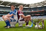 20 September 2011; Ahead of the TG4 Ladies Football All-Ireland Finals taking place this Sunday in Croke Park, the captains and managers from all six competing counties met in Croke Park. Cavan captain Aisling Doonan, left, and Westmeath captain Elaine Finn with the Mary Quinn Memorial Cup ahead of the TG4 Intermediate Final which throws in at 2pm. 2011 TG4 All-Ireland Ladies Football Final Captain's Day, Croke Park, Dublin. Picture credit: Barry Cregg / SPORTSFILE