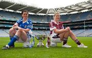 20 September 2011; Ahead of the TG4 Ladies Football All-Ireland Finals taking place this Sunday in Croke Park, the captains and managers from all six competing counties met in Croke Park. Cavan captain Aisling Doonan, left, and Westmeath captain Elaine Finn, with the Mary Quinn Memorial Cup, ahead of the TG4 Intermediate Final which throws in at 2pm. 2011 TG4 All-Ireland Ladies Football Final Captain's Day, Croke Park, Dublin. Picture credit: Barry Cregg / SPORTSFILE