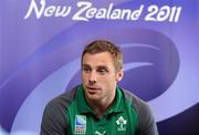 21 September 2011; Ireland's Tommy Bowe during a press conference ahead of their 2011 Rugby World Cup, Pool C, game against Russia on Sunday. Ireland Rugby Squad Press Conference, Hilton Lake Taupo, Taupo, New Zealand. Picture credit: Brendan Moran / SPORTSFILE