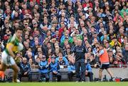 18 September 2011; Dublin manager Pat Gilroy watches the match as Dublin's Kevin McManamon prepares to come on as a substitute. GAA Football All-Ireland Senior Championship Final, Kerry v Dublin, Croke Park, Dublin. Picture credit: Brian Lawless / SPORTSFILE
