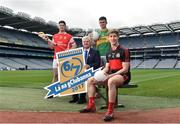 5 April 2017; Lúthchleas Gael Aogán Ó Fearghail with from left, David Treacy of Dublin and Cuala, Michael Quinlivan of Tipperary and Clonmel Commercials and Anthony Williams of Louth and Dreadnots in attendance at the Lá na gClubanna 2017 Launch at Croke Park in Dublin. Photo by Matt Browne/Sportsfile