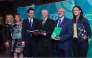 5 April 2017; Pictured are, from left, Irish Paralympic swimmer Ellen Keane, former Irish Race Walker Olive Loughnane, Minster for Tourism and Sport Patrick O'Donovan T.D., Chief Executive of Sport Ireland John Treacy, Chairman of Sport Ireland Kieran Mulvey, Irish Paralympic tandem cyclist Katie-George Dunlevy and Irish boxer Brendan Irvine after a press conference for the publication of the &quot;Rio Review&quot;, a comprehensive debrief of the 2016 Rio Olympic and Paralympic Games. Sport Ireland also unveiled the National Governing Body and High Performance Programme investment plans for 2017. Photo by David Fitzgerald/Sportsfile