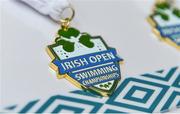 6 April 2017; A gold medal awaits presentation during the 2017 Irish Open Swimming Championships at the National Aquatic Centre in Dublin. Photo by Brendan Moran/Sportsfile
