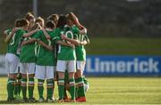 6 April 2017; Republic of Ireland team huddle during the UEFA Women's Under 19 European Championship Elite Round match between Republic of Ireland and Ukraine at Market's Field in Limerick. Photo by Eóin Noonan/Sportsfile