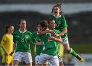 6 April 2017; Lucy McCartan, 2, of Republic of Ireland celebrates with team mates after scoring her side's first goal during the UEFA Women's Under 19 European Championship Elite Round match between Republic of Ireland and Ukraine at Market's Field in Limerick. Photo by Eóin Noonan/Sportsfile