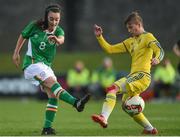6 April 2017; Roma McLoughlin of Republic of Ireland in action against Yana Derkach of Ukraine during the UEFA Women's Under 19 European Championship Elite Round match between Republic of Ireland and Ukraine at Markets Field in Limerick. Photo by Eóin Noonan/Sportsfile