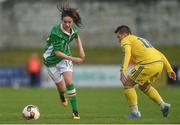 6 April 2017; Alex Kavanagh of Republic of Ireland in action against Maryna Shaynyuk of Ukraine during the UEFA Women's Under 19 European Championship Elite Round match between Republic of Ireland and Ukraine at Markets Field in Limerick. Photo by Eóin Noonan/Sportsfile