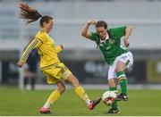 6 April 2017; Lucy McCartan of Republic of Ireland in action against Nadiia Kunina of Ukraine during the UEFA Women's Under 19 European Championship Elite Round match between Republic of Ireland and Ukraine at Markets Field in Limerick. Photo by Eóin Noonan/Sportsfile