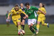6 April 2017; Jessica Nolan of Republic of Ireland in action against Iryna Rybalkina of Ukraine during the UEFA Women's Under 19 European Championship Elite Round match between Republic of Ireland and Ukraine at Markets Field in Limerick. Photo by Eóin Noonan/Sportsfile