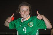 6 April 2017; Niamh Farrelly of Republic of Ireland after her sides win during the UEFA Women's Under 19 European Championship Elite Round match between Republic of Ireland and Ukraine at Market's Field in Limerick. Photo by Eóin Noonan/Sportsfile