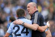 18 September 2011; Dublin manager Pat Gilroy with Kevin McManamon after the match. GAA Football All-Ireland Senior Championship Final, Kerry v Dublin, Croke Park, Dublin. Picture credit: Brian Lawless / SPORTSFILE