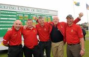 15 September 2011; Frank Murphy, Steffan Walsh, Michael English, Michael Hennessy and David O'Connor, caddies for Mitchelstown Golf Club, Co. Cork, celebrate after winning the Junior Cup Fina against Lurgan Golf Club, Co. Armagh. Chartis Cups and Shields Finals 2011, Castlerock Golf Club, Co. Derry. Picture credit: Oliver McVeigh/ SPORTSFILE