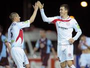 23 September 2011; Sligo Rovers' Aaron Greene, right, celebrates after scoring his side's second goal with team-mate Danny Ventre. Airtricity League Premier Division, Drogheda United v Sligo Rovers, Hunky Dorys Park, Drogheda, Co. Louth. Photo by Sportsfile
