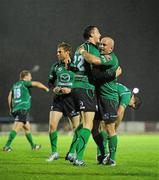 23 September 2011; Connacht's Adrian Flavin, right, and Mathew Jarvis celerbrate at the final whislte after victory over Dragons. Celtic League, Connacht v Newport Gwent Dragons, Sportsground, Galway. Picture credit: Diarmuid Greene / SPORTSFILE
