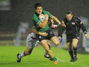 23 September 2011; Tiernan O’Halloran, Connacht, is tackled by Joe Bedford, Dragons. Celtic League, Connacht v Newport Gwent Dragons, Sportsground, Galway. Picture credit: Diarmuid Greene / SPORTSFILE