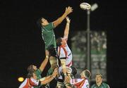 23 September 2011; Mike McCarthy, Connacht, wins possession in the lineout ahead of Adam Jones, Dragons. Celtic League, Connacht v Newport Gwent Dragons, Sportsground, Galway. Picture credit: Diarmuid Greene / SPORTSFILE