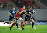 24 September 2011; Luke Fitzgerald, Leinster, with support from team-mate Ian Madigan, is tackled by Gareth Maule, Scarlets. Celtic League, Scarlets v Leinster, Parc Y Scarlets, Llanelli, Wales. Picture credit: Barry Cregg / SPORTSFILE